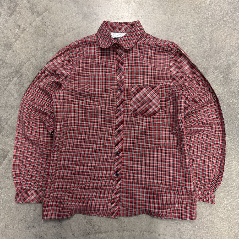 Vintage Essay Women's Red Tartan Plaid Button-Up Blouse Shirt Small